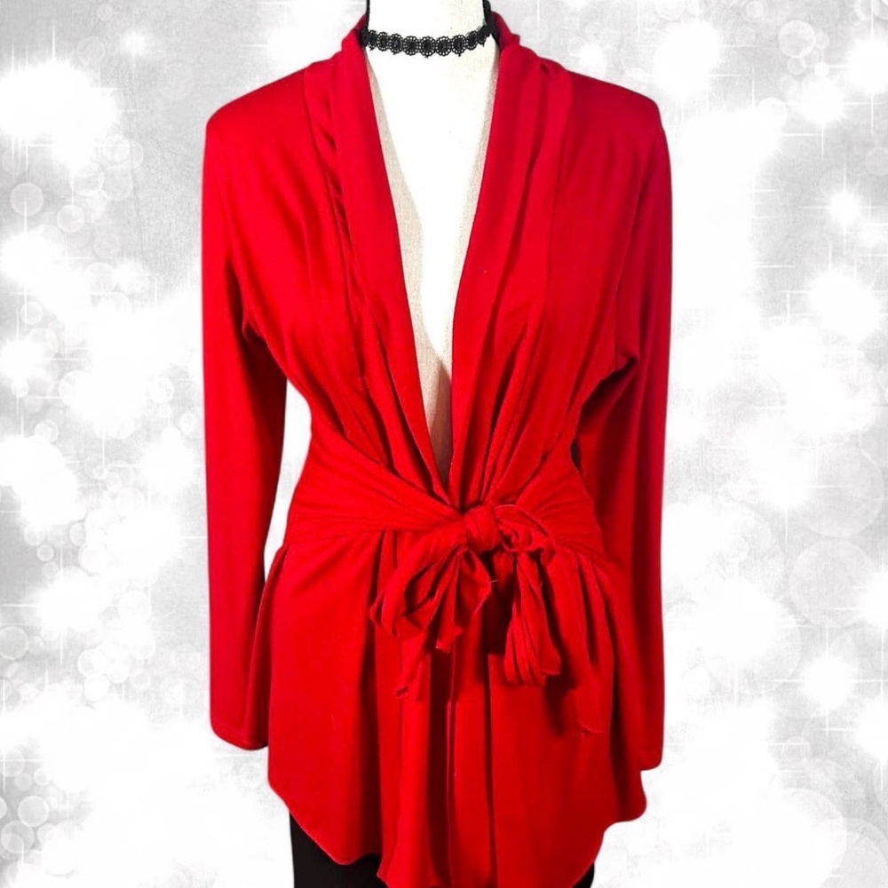 Classic Chic Rich Red Tie Wrap Cardigan